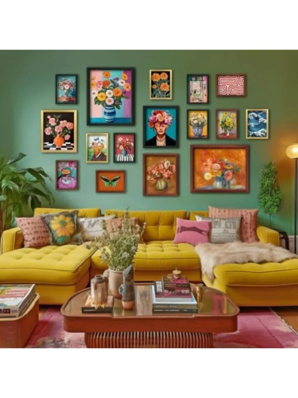 16 PCS Mid Century Modern Wall Art Decor, Colorful Flower Prints for Aesthetic